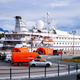 The Seadream 1 ship docks the quay in Bodo in Norway on August 5, 2020 on suspicion of a corona infection on board. - 85 crew members were tested for the virus in the morning hours on August 5, 2020.